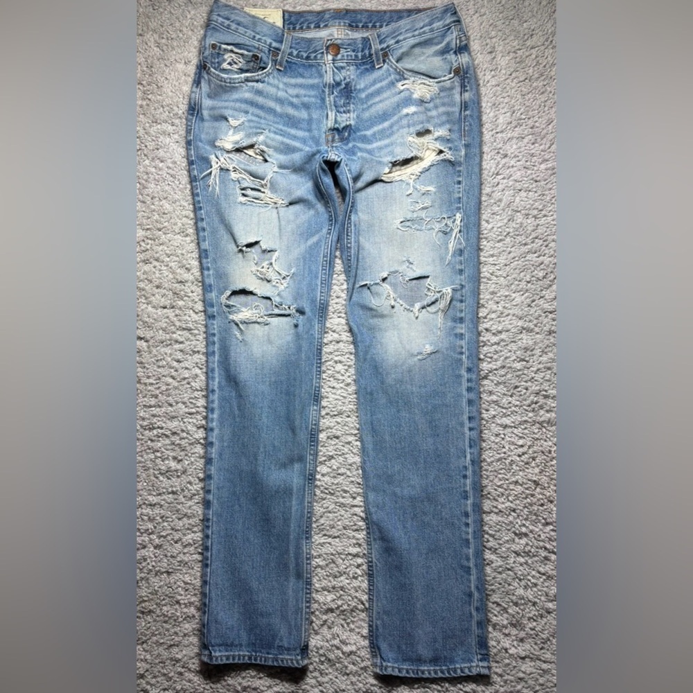 Hollister Jeans Mens 34 x 34 The Skinny Light Wash Button Fly Distressed Grunge